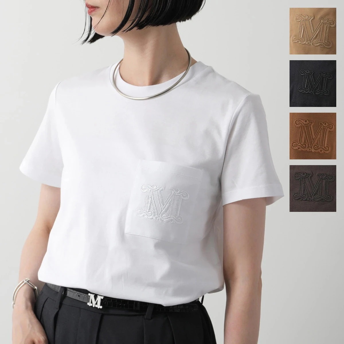 MAX MARA マックスマーラ 半袖 Tシャツ PAPAIA パパイア レディース カットソー クルーネック コットン 胸ポケット MロゴT 刺繍 カラー6色