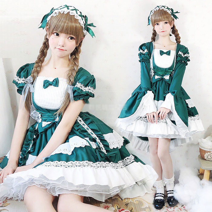 ゴスロリ メイド風 ワンピース 全6色 ゴスロリ ロリータ ワンピース ハロウィン 仮装 クリスマス コスプレ メイド服 コスチューム レディース 可愛い ワンピース フリル レース リボン 舞台 ス