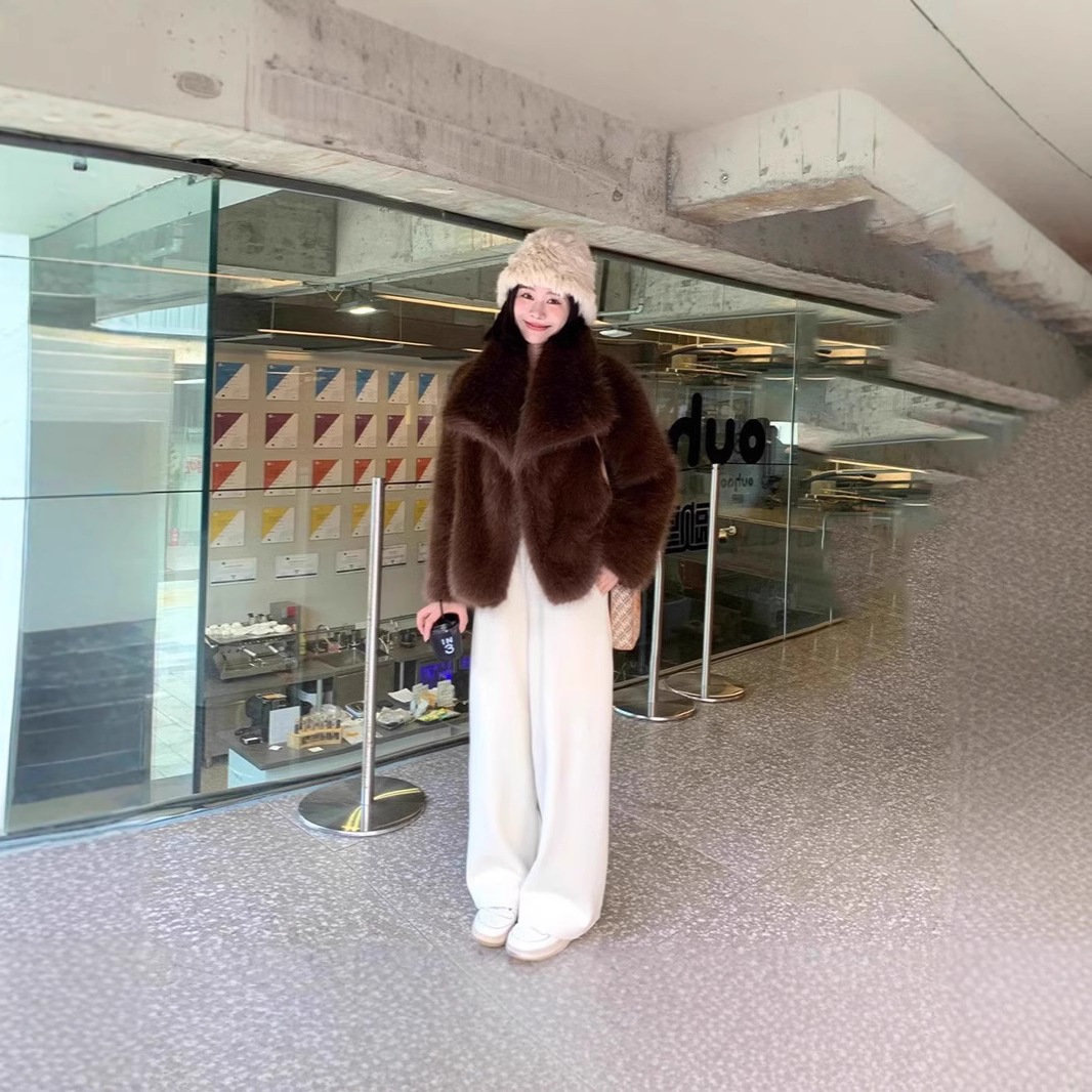 冬新作イミテーションフォックスファーコートルーズラペル環境に優しいミンクファーコートレディースショートファッショナブルトップ