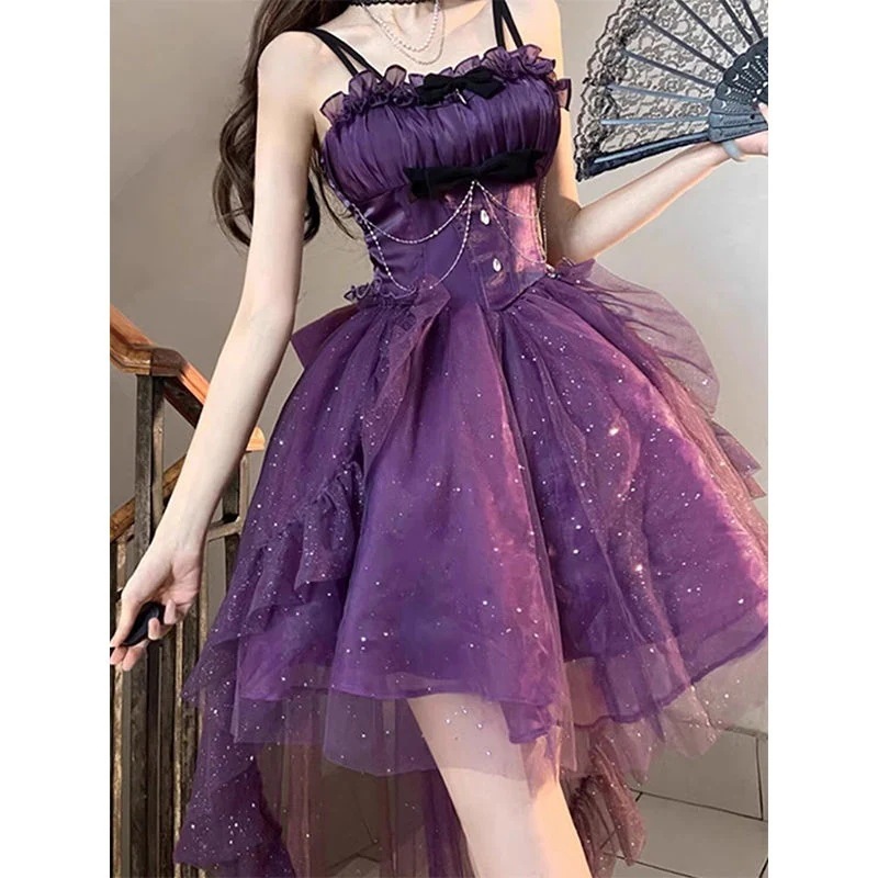 パープリンセスライトドレスプリンセスドレスロリータ可愛い微ラメロリータトレーリングチュチュスカート