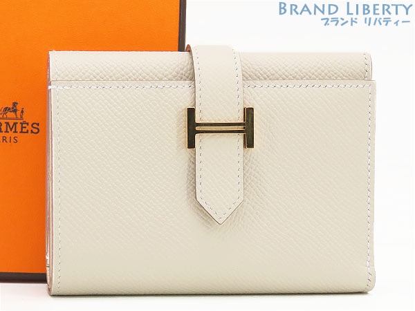 新品同様エルメスベアンコンビネ三つ折り財布コンパクト財布ナタアイボリーゴールド金具ヴォーエプソンW刻印