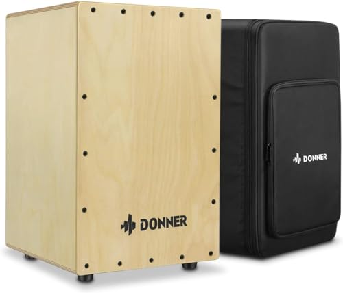 Donner カホン Cajon 打楽器 木製 フルサイズ ボックスドラム 内部ギター弦 カホンバッ