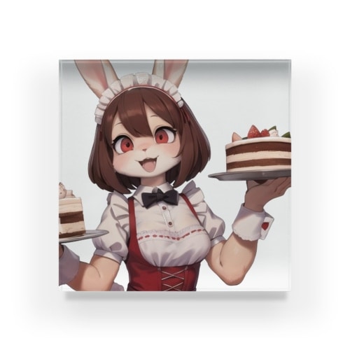 【文字入れ可能受注生産】ウサギの女の子　メイド　ケモナー　ダブルケーキ アクリルブロック