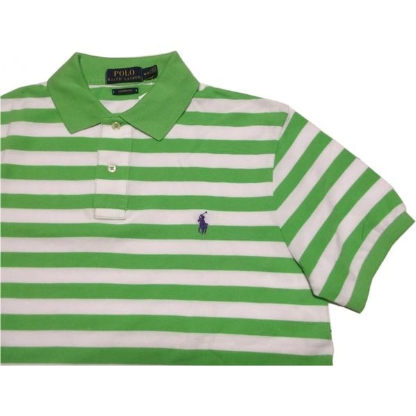 半袖 ワンポイント ボーダー 鹿の子 ポロシャツ ライトグリーン PR2-736