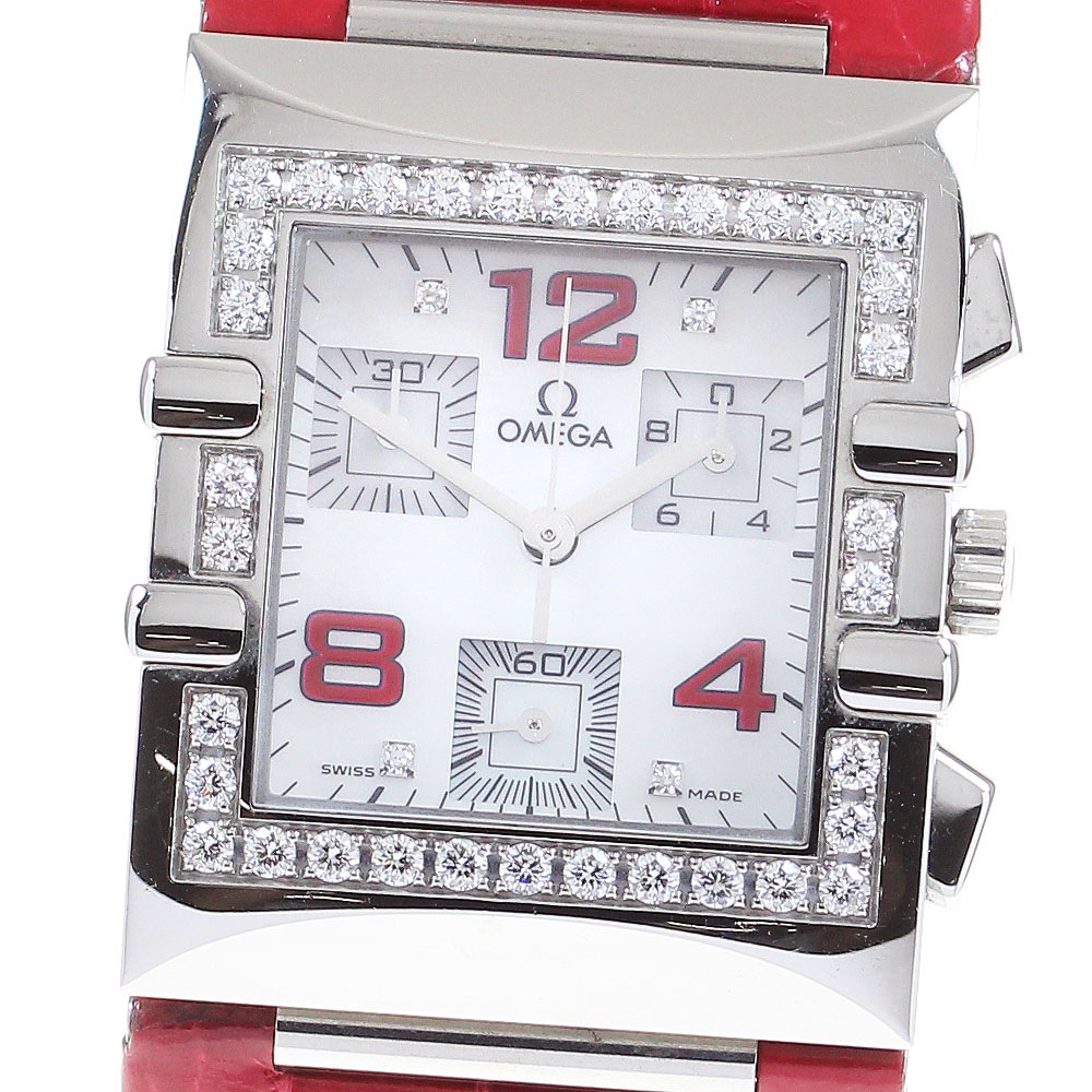 オメガ OMEGA 1847.73.31 コンステレーション クアドラ 4P ダイヤベゼル クロノグラフ クォーツ レディース 箱・保証書付き_822096【中古】