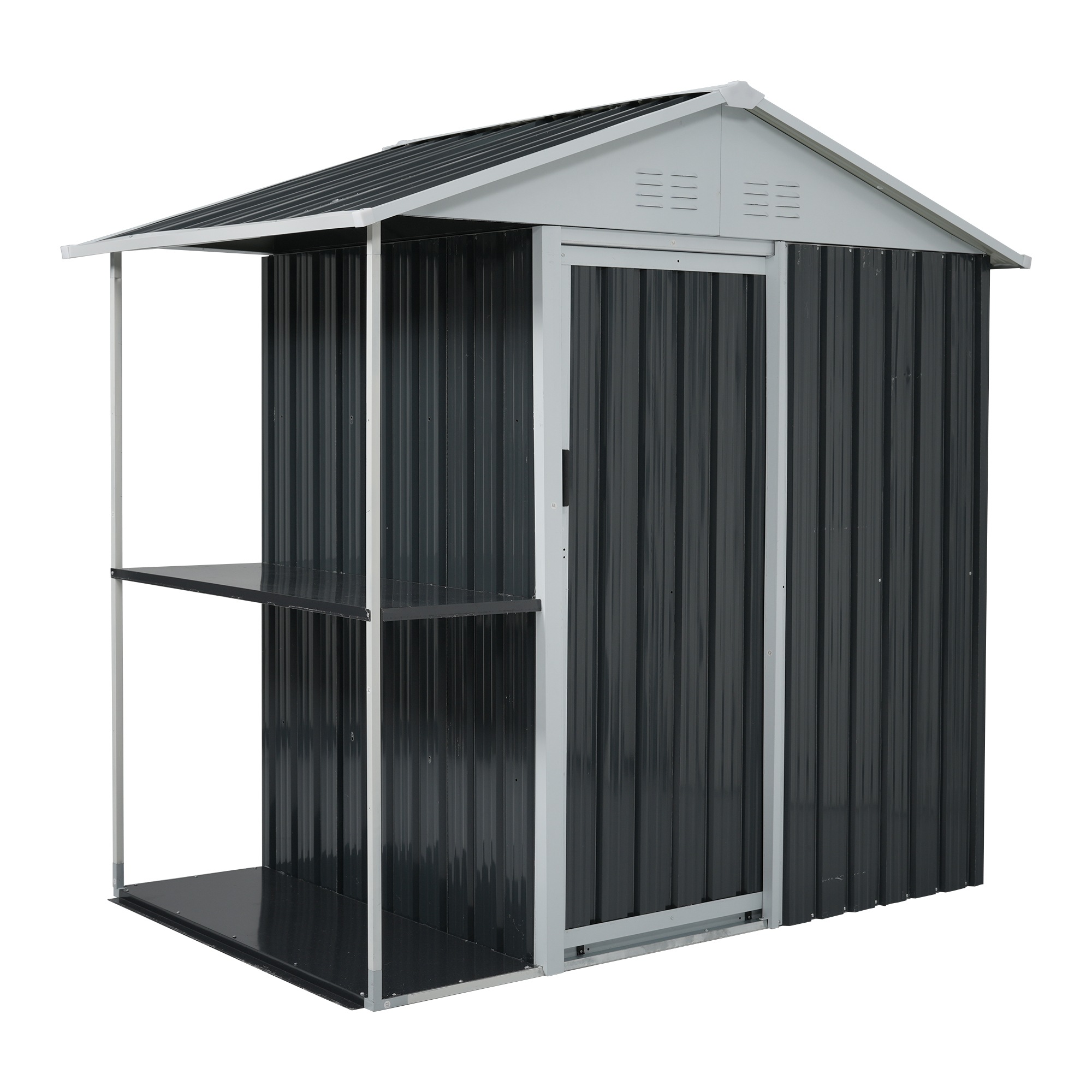 【国内発送】222【収納ラック付き】物置 屋外 スチール 倉庫 戸外収納庫 W193*D130*H189cm 物置き おしゃれ 大型 収納庫 屋外物置 防さび ベランダ 防水 ドア スチール物置 屋外