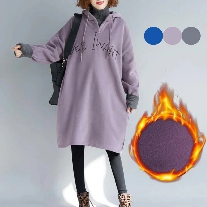 裏起毛　ハイネック　パーカーワンピース　フード付き　 スウェット　トレーナー　 オーバーサイズ　ロングパーカー　 ワンピ　ミディアム　ロング　ビッグシルエット　温かい　ゆったり　着痩せ 春秋冬今日は3 5,061円