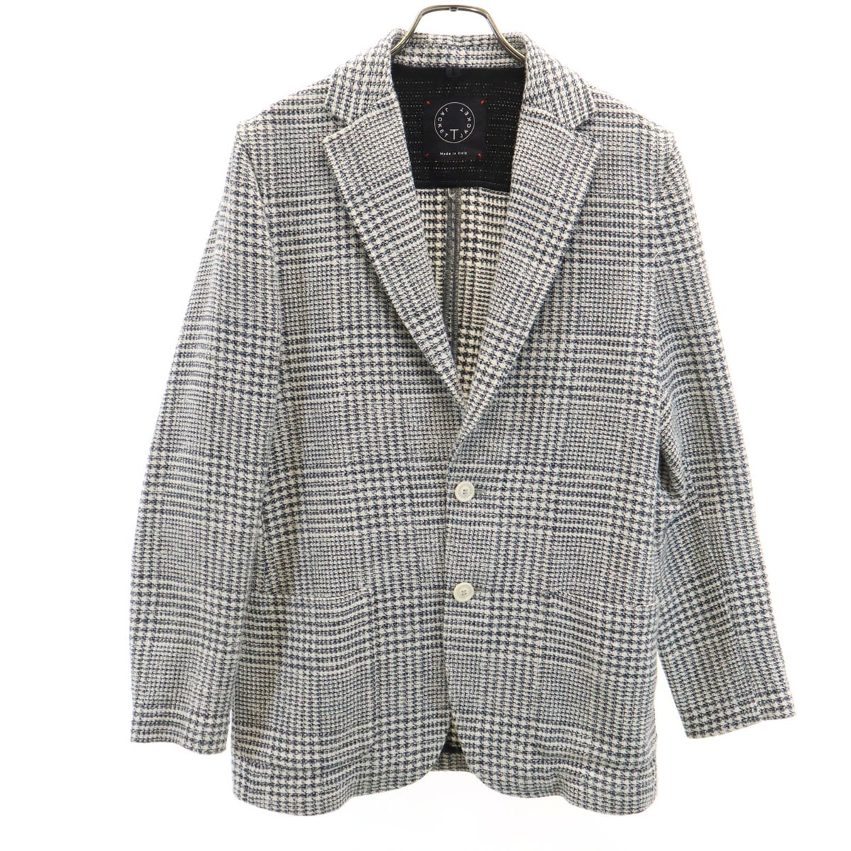 イタリア製 チェック柄 長袖 ライトツイード テーラードジャケット S ホワイト アンコン メンズ 古着