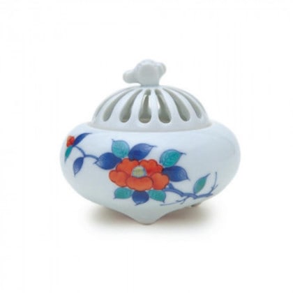 日本香堂 香炉 染錦椿絵 かぶ型 有田焼 79146