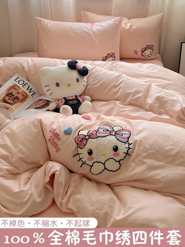 コットンベッド4点セット 女の子 子供用 Kt Cat コットン掛け布団カバー シングルボックスシーツ 3点セット