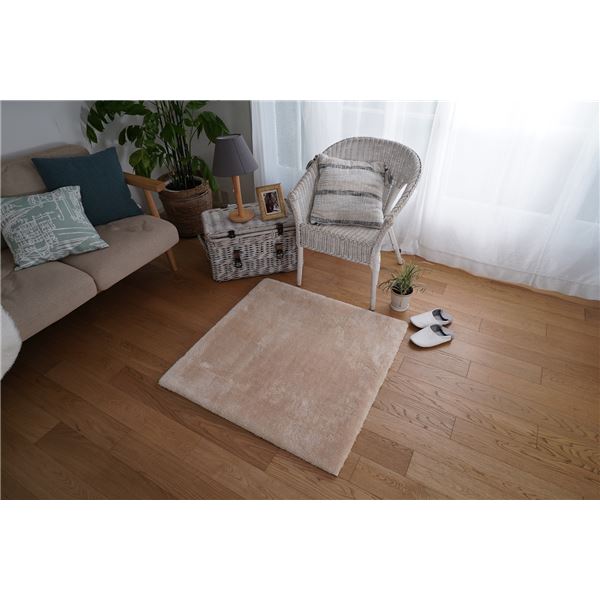 ラグ マット 絨毯 約幅95×長さ95cm ベージュ 洗える 滑り止め クッション性 ホットカーペット対応 トシシミズ リビング