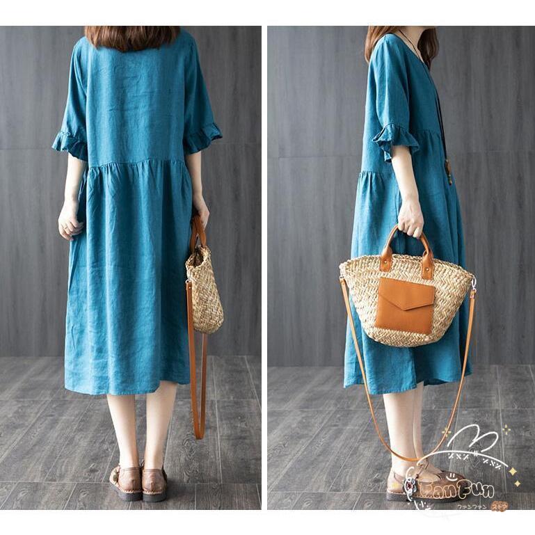 ワンピース ロングワンピース レディース 半袖 ナチュラル ロング丈 ワンピース 五分袖 膝丈ワンピース カジュアル 春 夏 20代 30代 40代