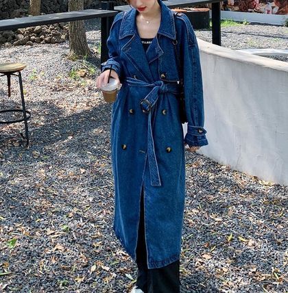 カジュアル デニム トレンチコート 春秋 アウター 無地 ミディアム ロング デニム カジュアルスタイル フロントボタン レディース かわいい 大人可愛い きれいめ 上品 おしゃれ ガーリー 主役級