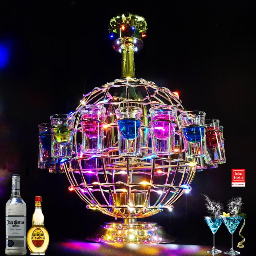 テキーラ地球儀 LED酒ボトルの表示棚 おしゃれ 地球儀の形 12穴 雰囲気盛り上がる カクテルグラスホルダーLED酒グラスラック テキーラ観覧車 カウンタートップワ