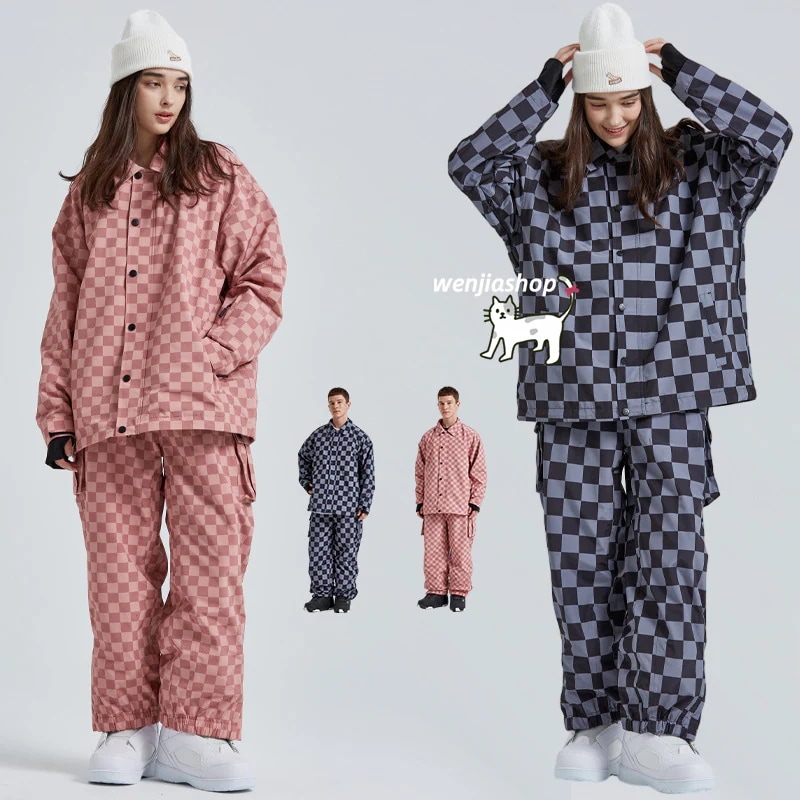 スノーボードウェア 上下セット メンズ レディース 男女兼用 チェック柄 ズボン ロングパンツ ジャケット アウター スノボウェア スノーウェア スキーウェア スノボーウェア 韓国風 防風 防水 防寒