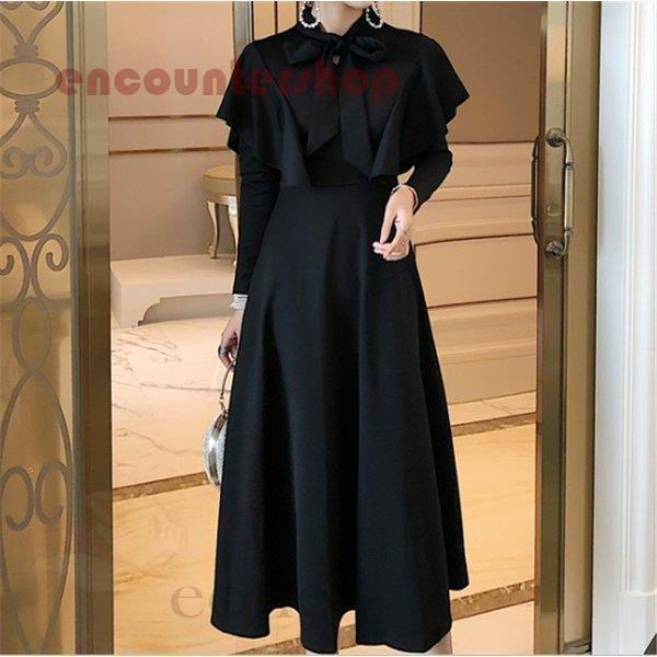 【即納】ワンピース レディース フレア きれいめ フォーマルワンピース 結婚式 ロングワンピース ドレス 長袖 Aラインワンピース パーティードレス 上品