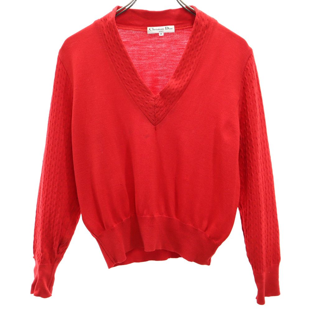クリスチャンディオール スポーツ 90s 長袖 ウール Vネック セーター M レッド Christian Dior SPORTS オールド ヴィンテージ レディース