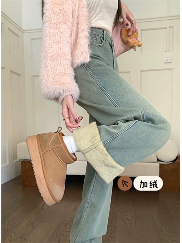 パンツ レディース 秋 冬 ボトムス レトロ ベルベット 厚手 ジーンズ アメリカン ハイウエスト スリム ファッション ワイド レッグ 5,872円