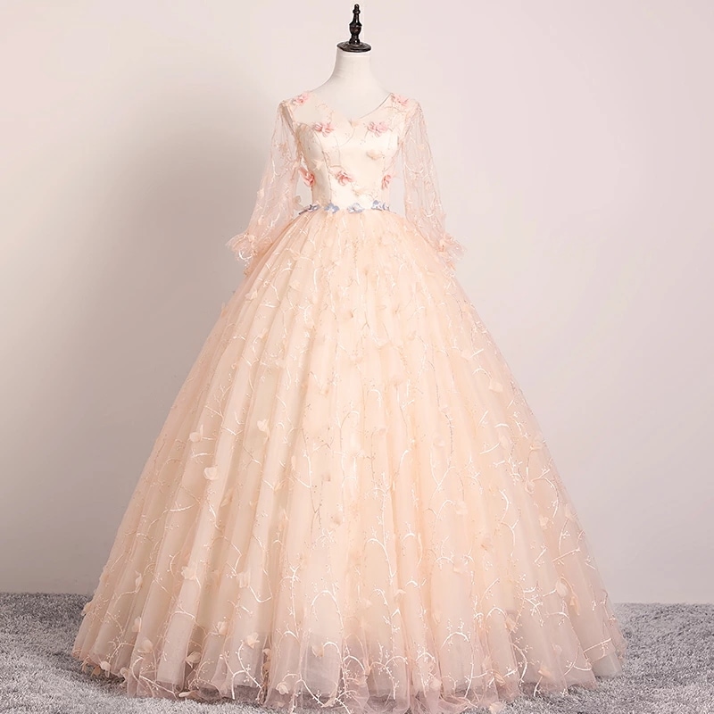 プリンセスラインドレス 編み上げタイプ ステージドレス 長袖 演奏会用ドレス イブニングドレス エレガント フォーマルドレス 結婚式 二次会 披露宴 パーティードレス ロングドレス カラードレス 卒業