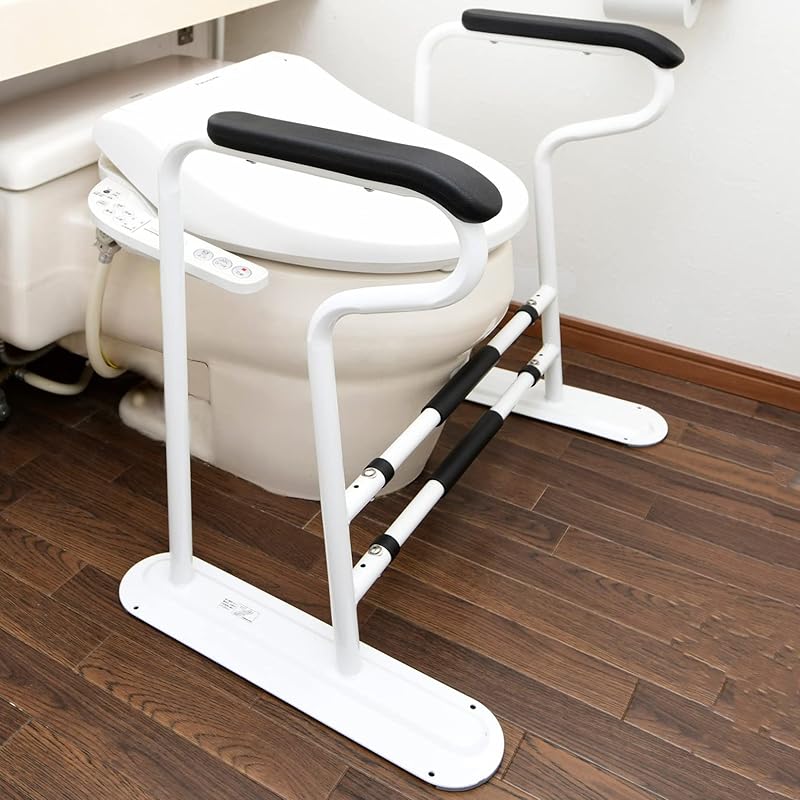 【即納】[山善] トイレ用手すり 幅64/66.5/69×奥行47×高さ64cm 幅3段階調節 持ちやすい取っ手 サポート 補助 組立品 ホワイト KTS-43(WH)