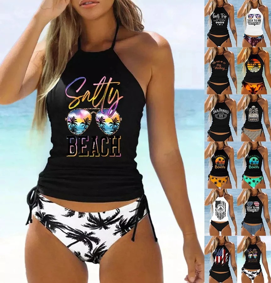 女性用のカラフルなツーピースセット,ビーチ用のセクシーなプリント水着,レースアップ,レジャー,サイズsから6xl,新しい夏のコレクション - 201768104