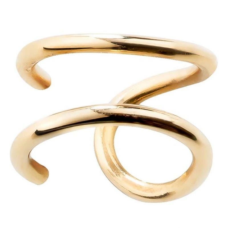 14金 ダブルバンドイヤーカフ 1個 片耳 2連風 本物 K14 男性 女性 プレゼント イヤリング