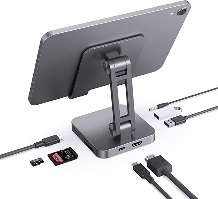 USB C ハブスタンド USB-C TV 用 4K HDMI アダプター ポータブル 100W PD マルチポート オーディオ ジャック