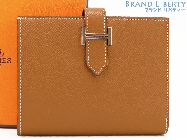 超美品エルメスベアンコンパクト二つ折り財布コンパクト財布ゴールドブラウンシルバー金具ヴォーエプソンZ刻印