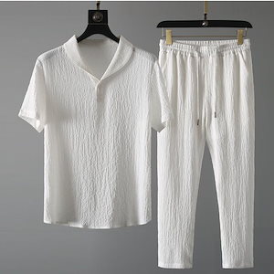新しい カジュアルセット メンズ 薄手 夏服 セットアップ おしゃれ 半袖Tシャツ ズボン 2点セット