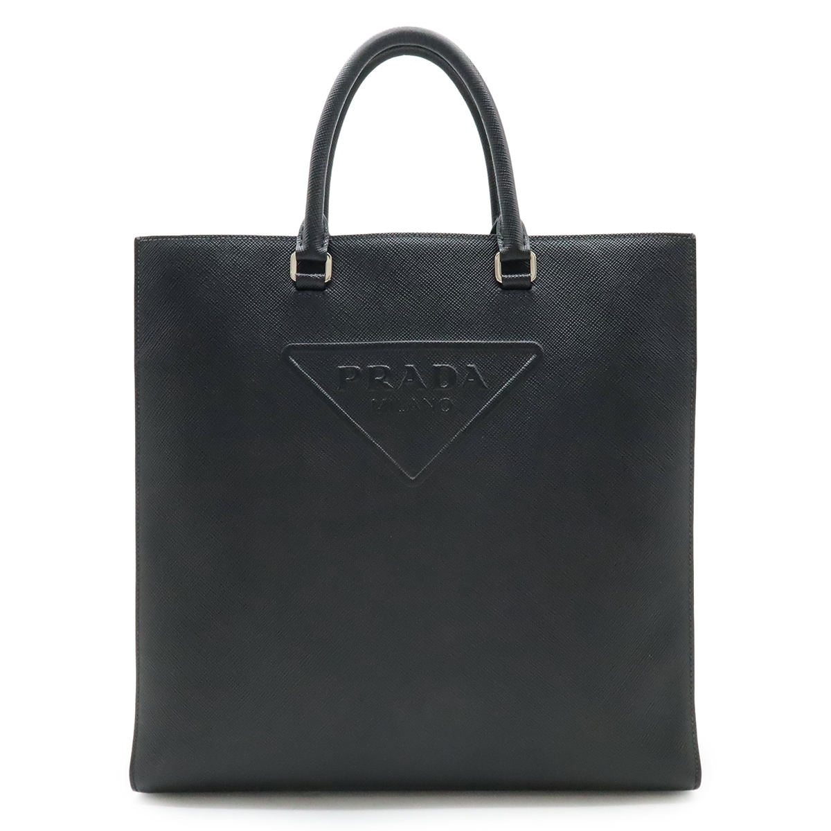 エンボス トライアングル トートバッグ ビジネスバッグ ブリーフケース レザー NERO ブラック シルバー金具 ストラップ欠品 2VG08