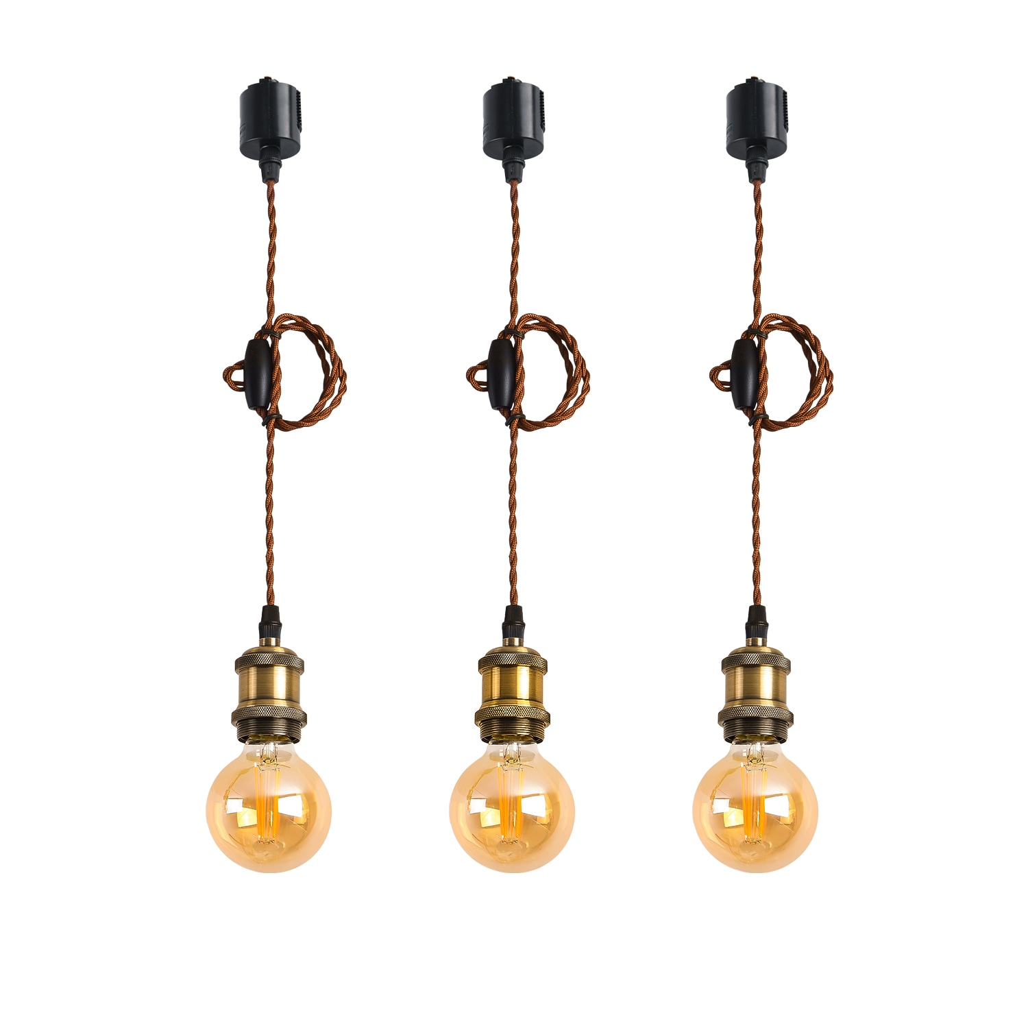 ペンダントライト E26口金 3灯セット LED電球付き フィラメント電球 電球色 6W 60W形相当 ダクトレール専用 電球ソケット 照明器具 天井照明 吊り下げ 100cm調節可能 ライト
