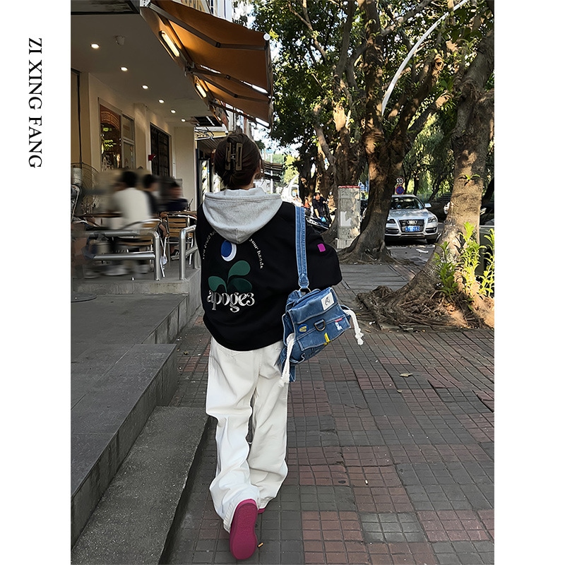 白オーバーオール レディース 2024春夏 スポーツカジュアル パンツ アメリカン ハイウエスト ストレートデニム ワイドパンツ