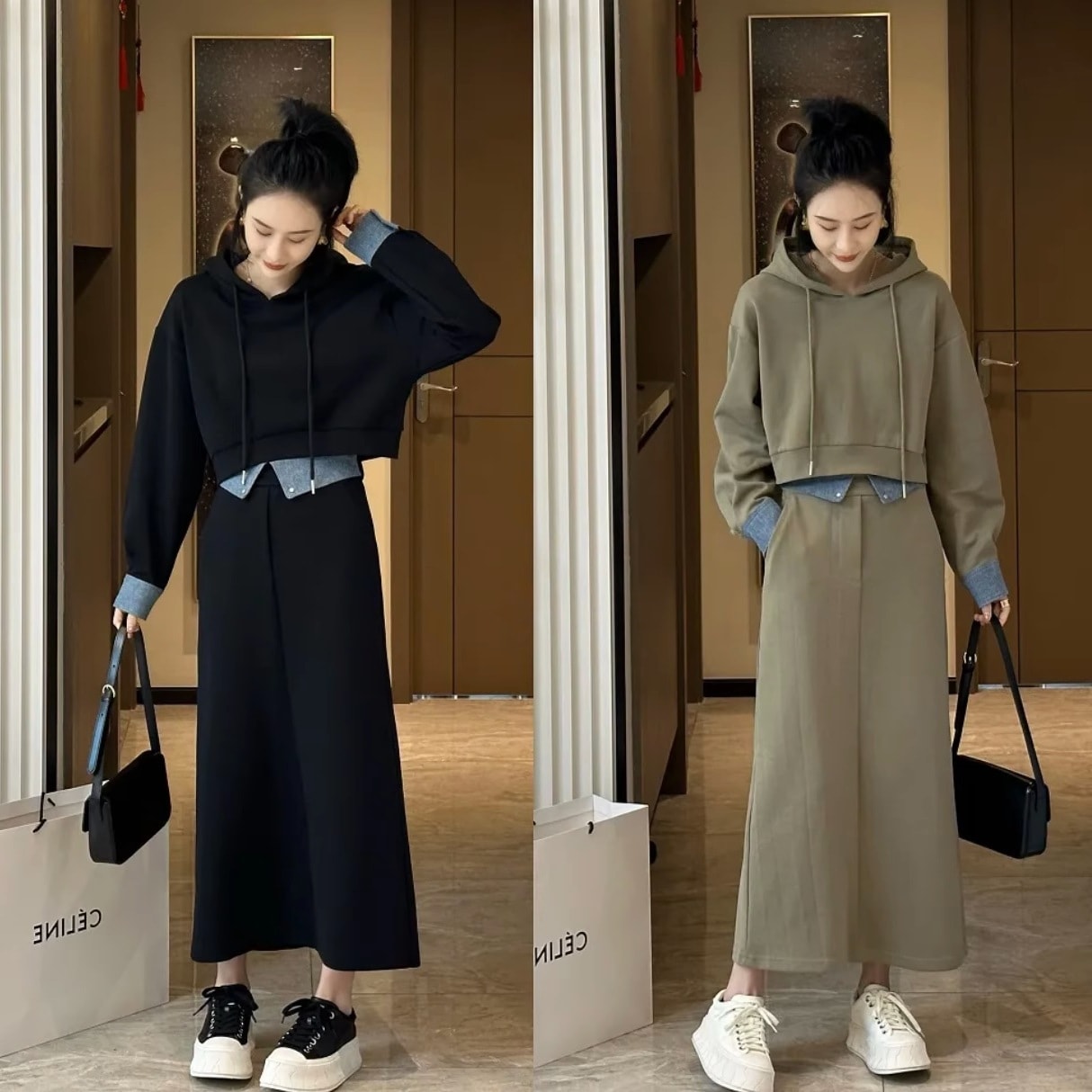 ハイエンドのカスタマイズ-プラスサイズの女性の秋のスウェットシャツスーツスタイリッシュ年齢軽減と痩身スカートファッショナブルなツーピースセット脂肪mm 200ポンド300