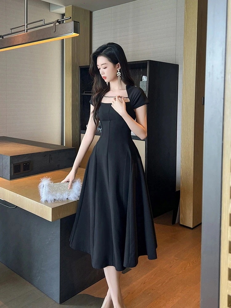 【JY.】 結婚式 スクエア襟 卒業式 ドレス パーティー 同窓会 Aライン 二次会 成人式 夏 ロングワンピース ウェディング 披露宴 着痩せ お呼ばれ 大人ワンピースドレスドレス(2-5日出荷)