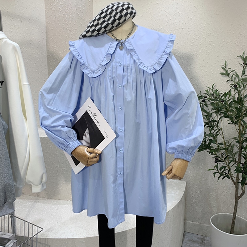 BIGフリルシャツ ブラウス シャツ 長袖 フリルシャツ フリルブラウス レディース トップス ワンピース ママコーデ マタニティーコーデ お仕事コーデ プルオーバー a4416