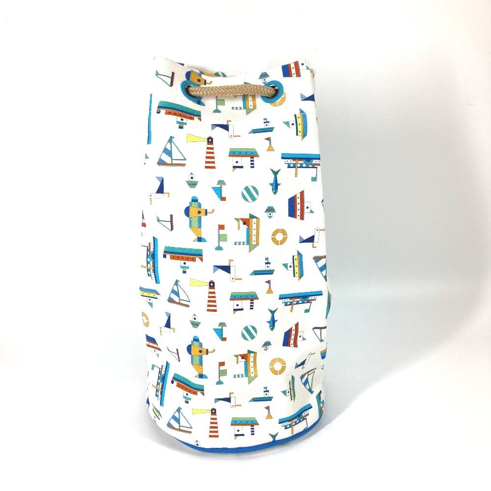 ショルダーバッグ プティシャルティエ マリンプリント 巾着バッグ 肩掛け コットン ホワイトブルー 46,200円