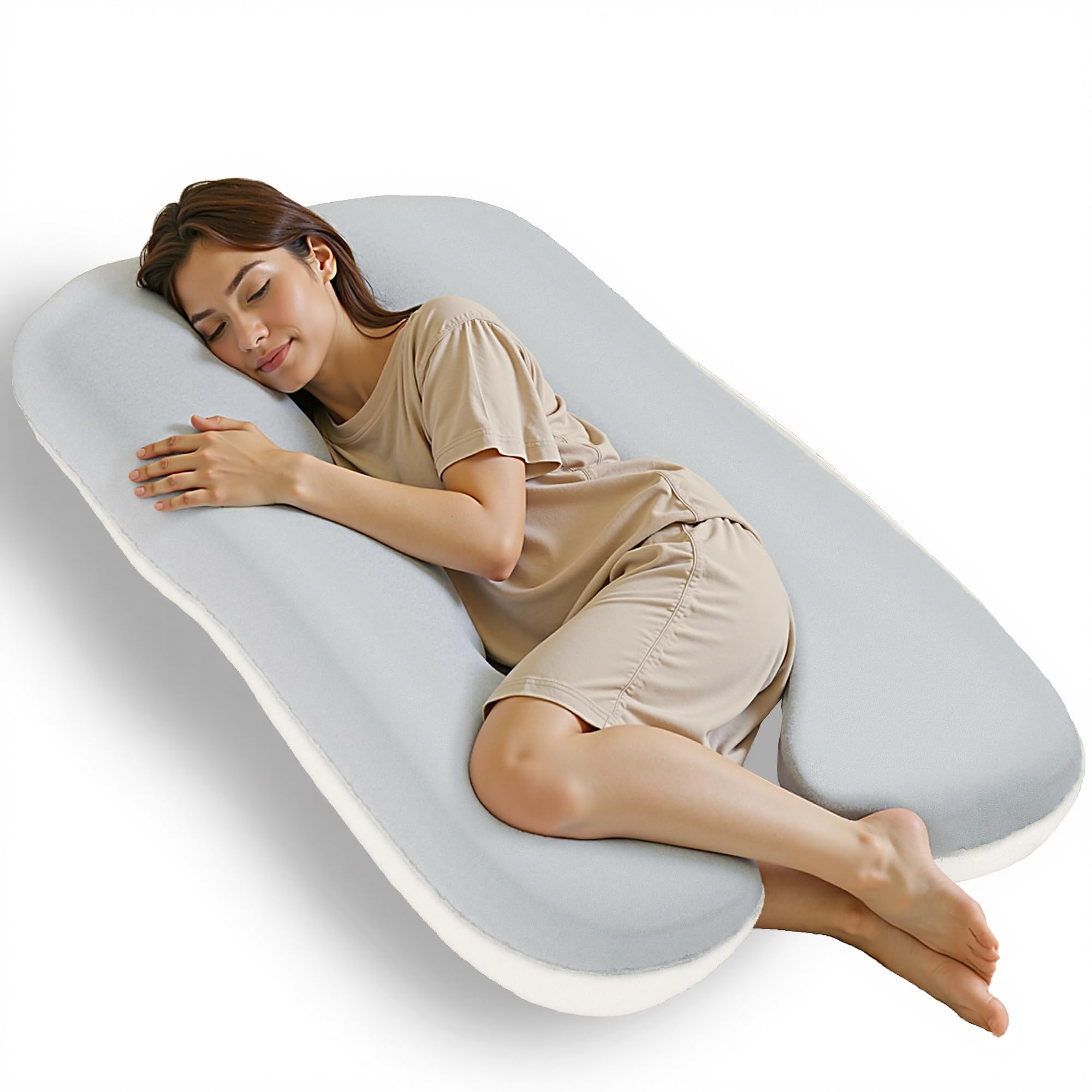 マタニティ抱き枕 U型 包み込む安心感 × 腰サポート 約140×70×20cm 本体145cm 充填量2.7kg 妊婦さん・育児中ママに クリームホワイト