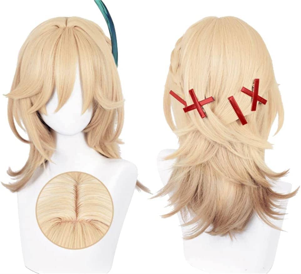 コスプレウィッグ原神げんしんKavehカーヴェ髪飾り付き金髪ロングかつら耐熱長髪耐熱文化祭小物変身