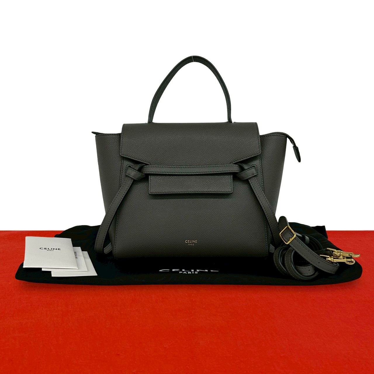 ベルトバッグ ナノショルダーバッグ レザー グレー 03735
