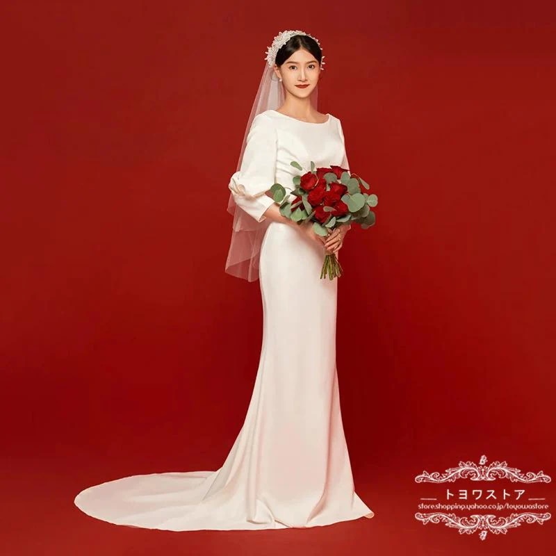 ウェディングドレス 長袖 ウエディングドレス 安い マーメイドライン二次会 パーティードレス 花嫁 披露宴 ブライダル ロングドレス結婚式 海外挙式 前撮り