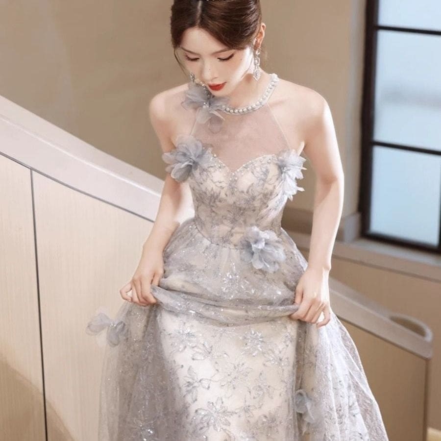 新商品パーティードレス 首のイブニングドレス2025新しいディナーホステスドレス