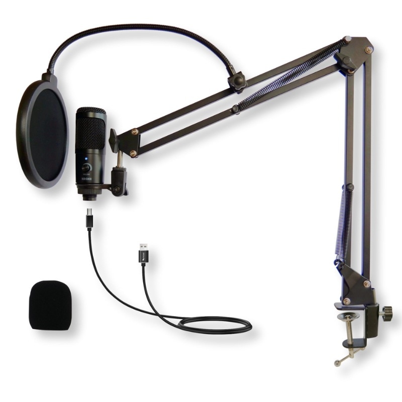 フジレック USBコンデンサーマイク 単一指向性 マイクスタンド レコーディング スタンド ウィンドスクリーン ケーブル ショックマウント/USB接続