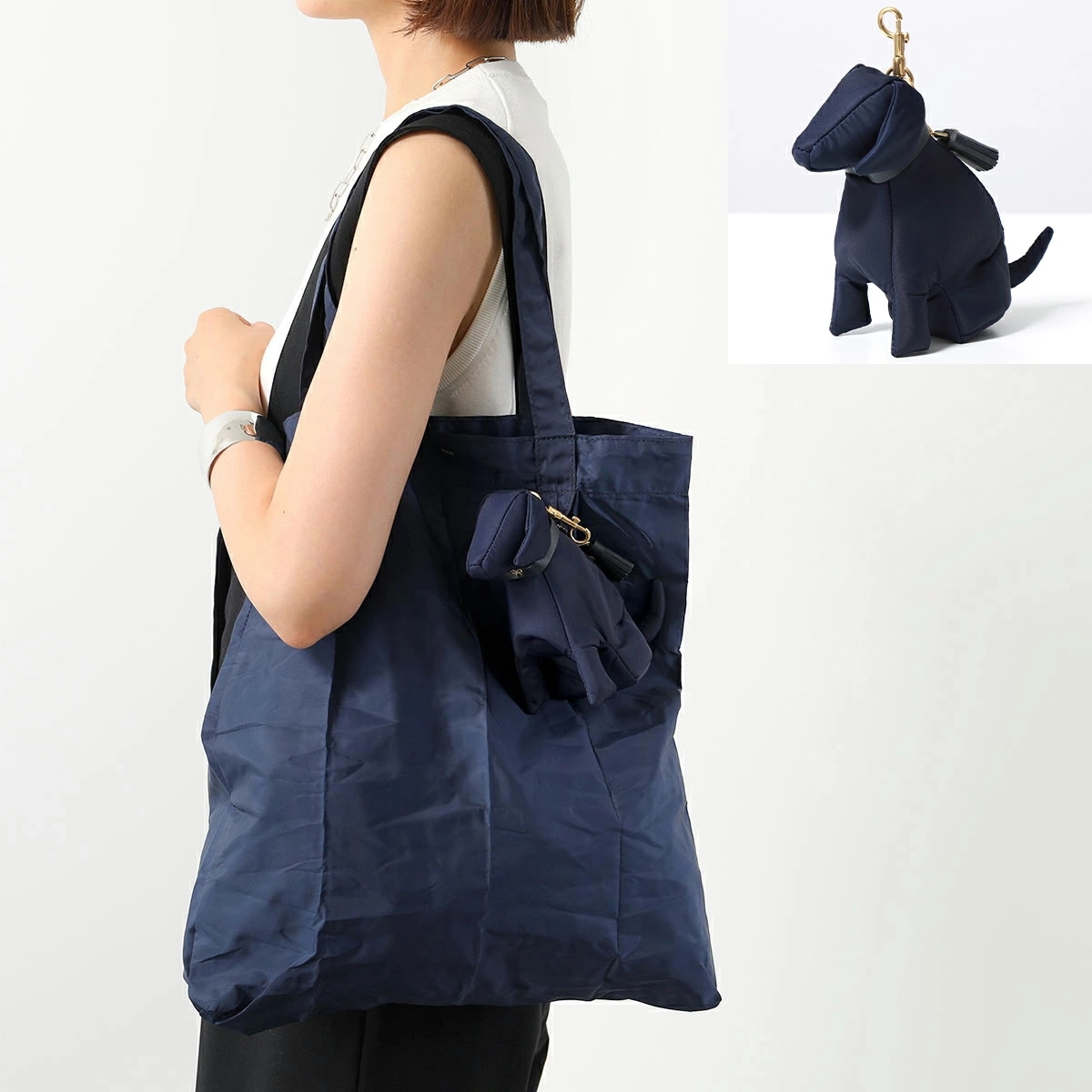 ANYA HINDMARCH アニヤハインドマーチ トートバッグ Charm Shopper Dog 173438 レディース パッカブル仕様 エコバッグ 犬 いぬ 鞄 Ink