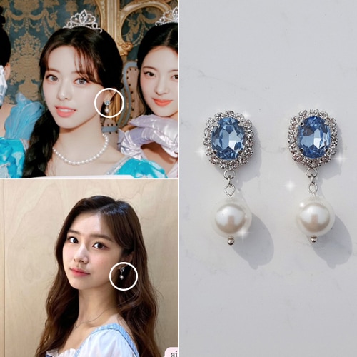 [ITZYユナ着用] Light Sapphire and Pearl Earrings 韓国ファッションジュエリー 真珠の耳飾 り セレブが愛するカスタムジュエリー