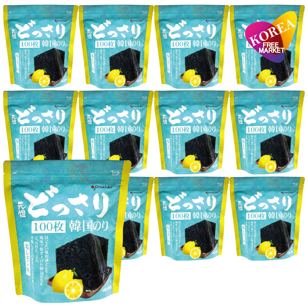 オリオンジャコー どっさり 韓国のり 12袋セット 100枚入 塩レモン味 / チャック付き袋 Orionjako