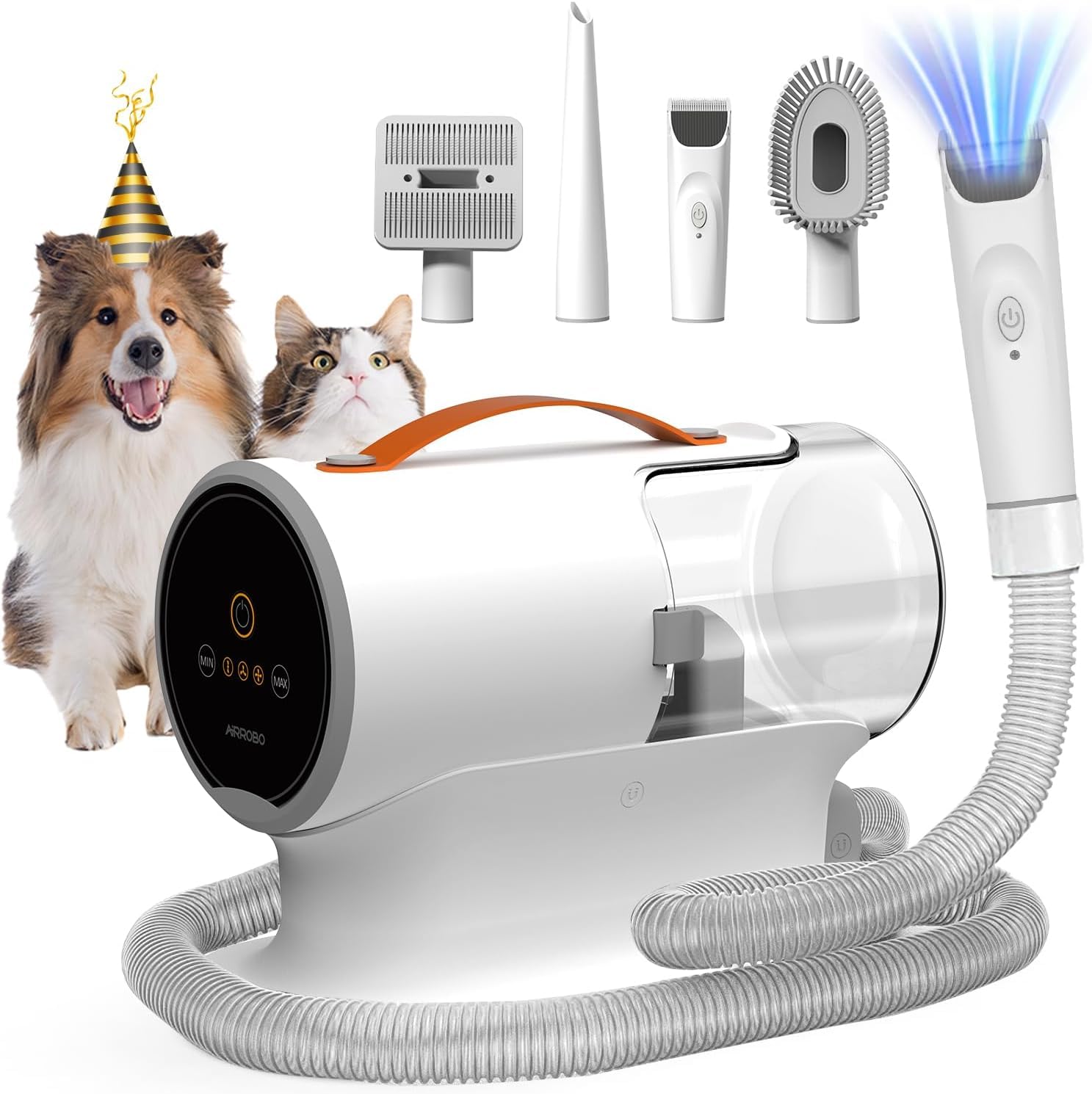 AIRROBO 犬 バリカン ペット用バリカンセット 12000Pa 超強力吸引 2L大容量 グルーミング掃除機 5in1 多機能ペットグルーミングキット 換毛期対策 犬 猫美容器 猫 抜け毛を自動吸