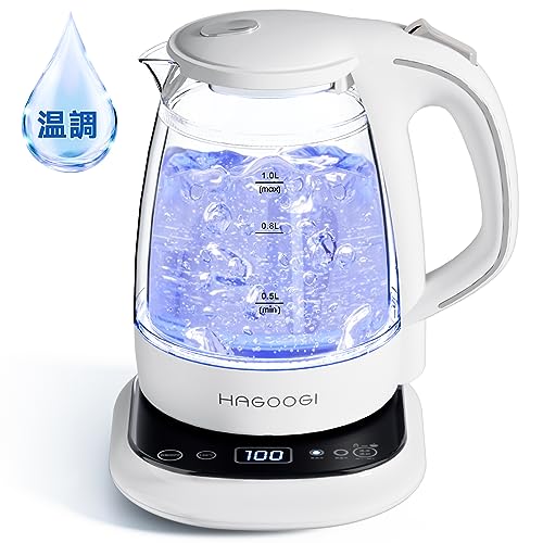 ハゴオギ (HAGOOGI) 電気ケトル ガラス 1.0L【最新昇級版】 LEDライト付き 8段温度調節/24時間の保温機能/二重構造 火傷防止 5,394円