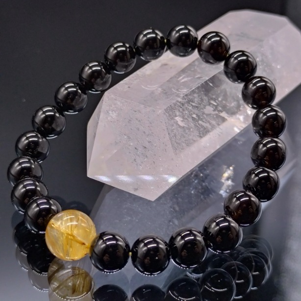 モリオン タイチンルチルクォーツ 8mm 親玉10mm ブレスレット 鑑別済み パワーストーン 天然石