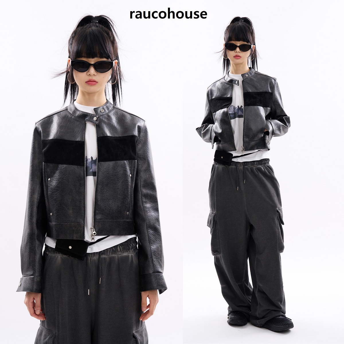 [2024 F/W] ブロック スエード クロップ レーシング レザー ジャケット トレンド カジュアル スポーティ デートコーデ ミニマル リラックス 韓国スタイル アーバン