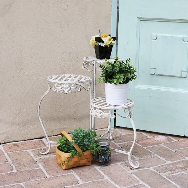 フラワースタンド ホワイト 白 スタンド ラック 花台 ガーデン家具 カフェ 北欧 スライド式 コンパクト収納